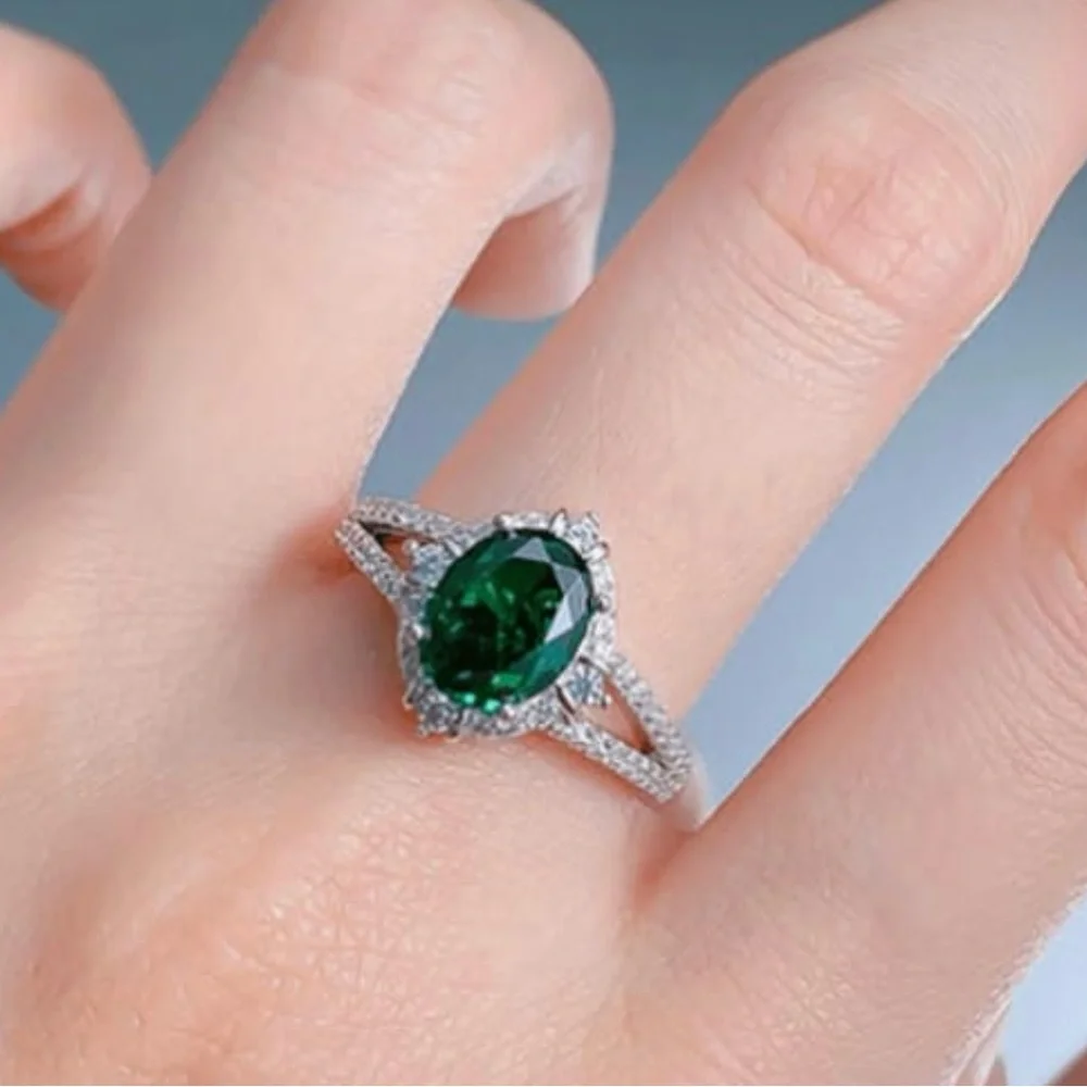 925 Sterling Silver Natural Emerald Luxury Band Ring #E1743